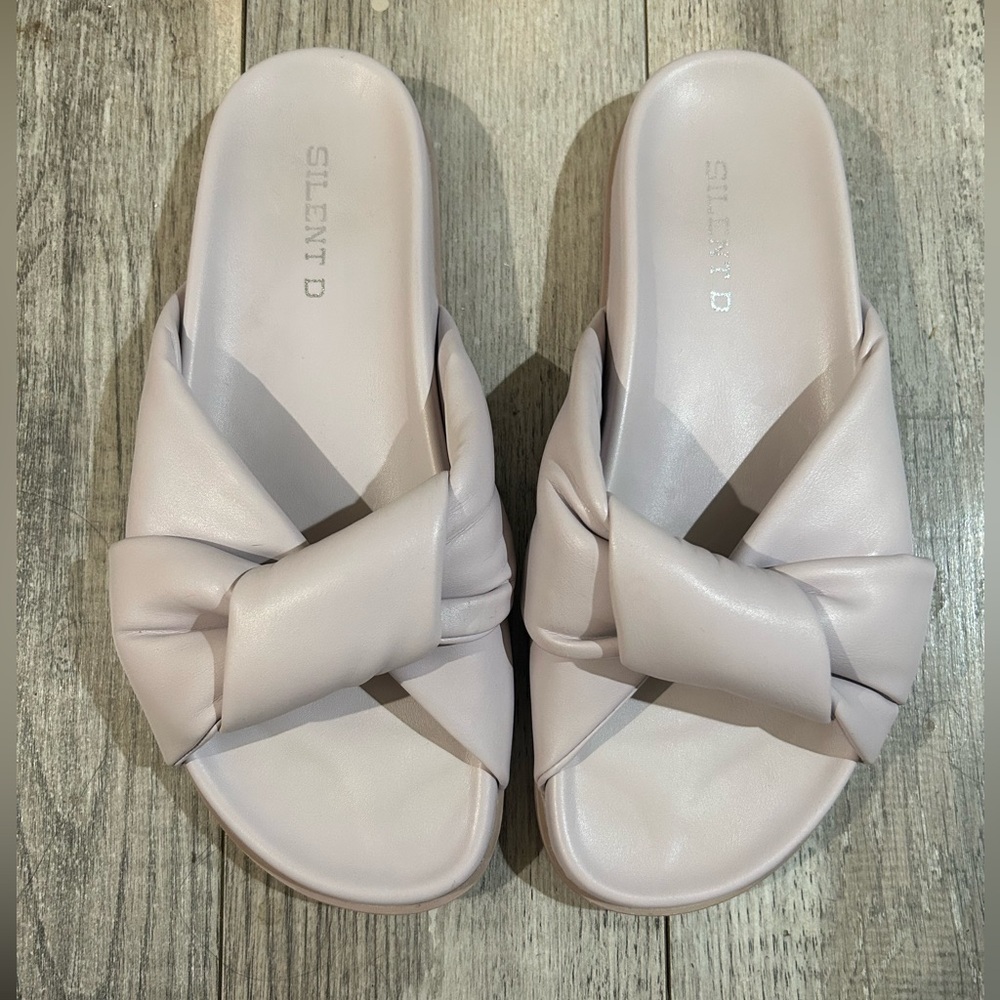 Anthropologie Pale Blush Knotted Slide Sandals